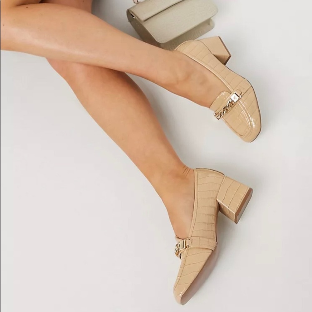 ASOS DESIGN Wide Fit Sinclair square toe loafers in beige